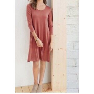 Garnet Hill Dress Womens Red Jersey Swing Trapeze 3/4 Sleeve Knee Length Sz L